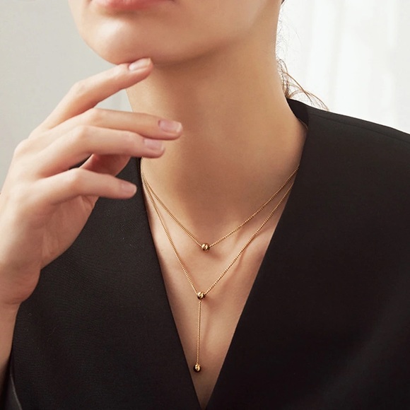 New: Vermeil Layered Ball Drop Necklace - Picture 3 of 8